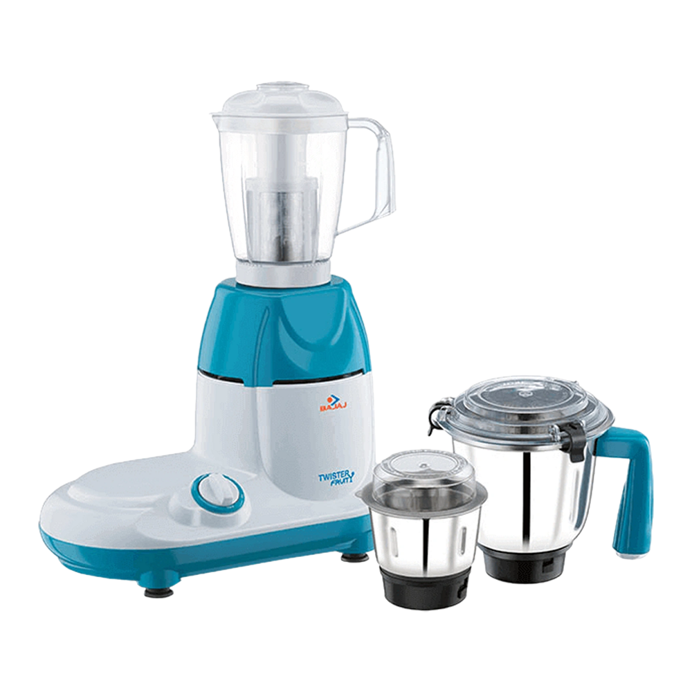 BAJAJ Twister Fruity 750 Watt 3 Jars Mixer Grinder SS 304 Grade Blades White and Blue